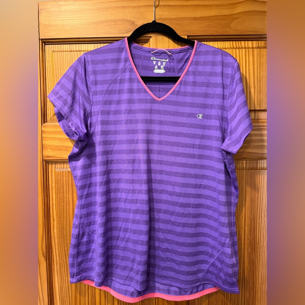 Champion Purple and Pink V-Neck Tee XL